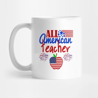 4th of July All American Teacher apple America Flag Gift Mug